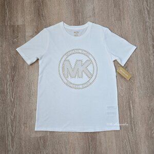 Michael Kors Studded Logo Organic Cotton Jersey T Shirt Small New With Tags $98